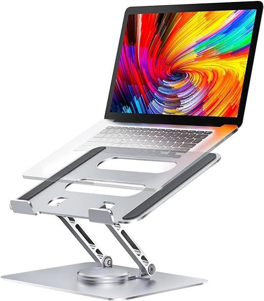 PLIXIO Adjustable Laptop Stand with 360° Rotating Base Tabletop Laptop Stand Ergonomic Foldable Portable Laptop Stand Holder Compatible for MacBook, HP, Dell, Lenovo & All Other Notebook (Sliver)