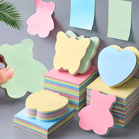 Wolpin Sticky Notes 600 Sheets Cute Shapes (6 Shapes x 100 Sheets Each) Self Adhesive for Reminders, Notes