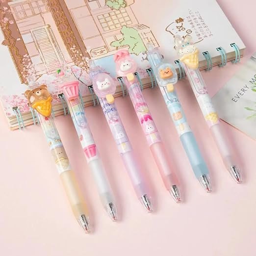 Gel Pens for Writing - Cartoon Design Lightweight Gel Pen with Comfortable Grip for Extra Smooth Writing, Stationery for School & Office, Birthday Return Gift (6 Pcs) – Blue Ink (Ice-Cream)