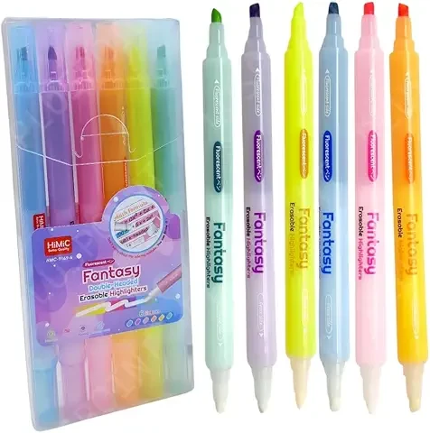 PLUSPOINT 6 Eraseable Highlighter Pen Set, 6 Colours Dual Tip Marker Highlighters for Journaling Drawing Note